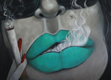 Malerei mit dem Titel "Lips" von Ta Byrne, Original-Kunstwerk, Öl
