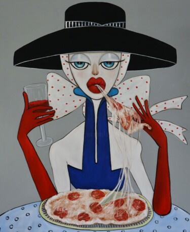 Malerei mit dem Titel "Madam enjoying a pi…" von Ta Byrne, Original-Kunstwerk, Öl