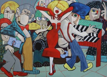 Картина под названием "Lady in red and her…" - Ta Byrne, Подлинное произведение искусства, Масло