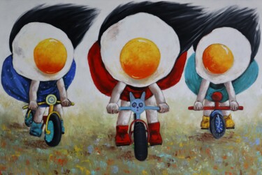 Painting titled "Egg girls racing th…" by Ta Byrne, Original Artwork, Oil