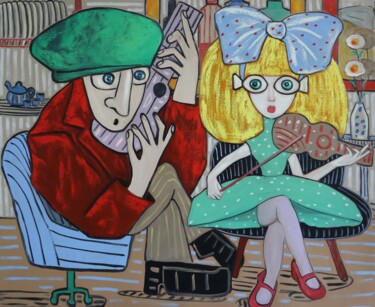 Schilderij getiteld "The jazz duo" door Ta Byrne, Origineel Kunstwerk, Olie