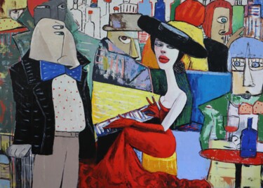 Pintura intitulada "Lady in red playing…" por Ta Byrne, Obras de arte originais, Óleo