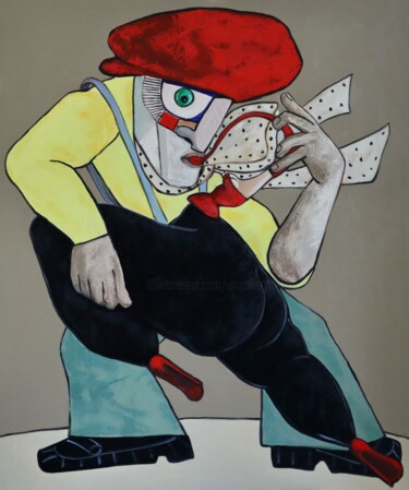 Schilderij getiteld "Playing the sax" door Ta Byrne, Origineel Kunstwerk, Olie