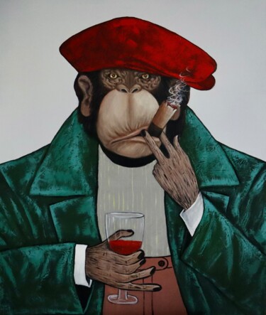 Картина под названием "Portrait of the Boss" - Ta Byrne, Подлинное произведение искусства, Масло