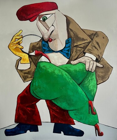 Painting titled "Sax player and lady…" by Ta Byrne, Original Artwork, Oil