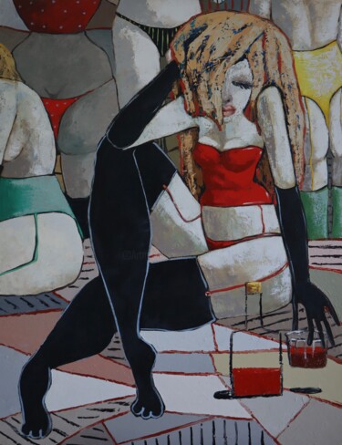 Malerei mit dem Titel "The changing room" von Ta Byrne, Original-Kunstwerk, Öl