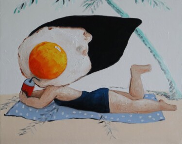 Картина под названием "Egg girl on the bea…" - Ta Byrne, Подлинное произведение искусства, Масло
