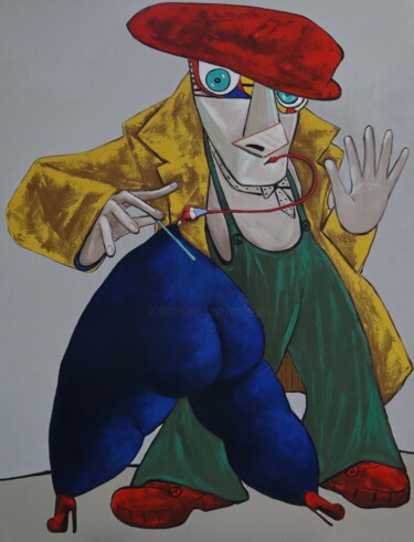 Картина под названием "Busker playing the…" - Ta Byrne, Подлинное произведение искусства, Масло