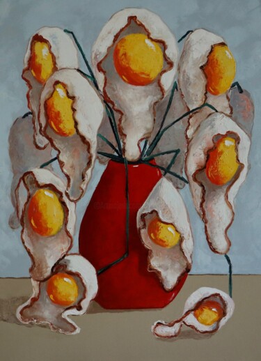Картина под названием "Egg flowers" - Ta Byrne, Подлинное произведение искусства, Масло