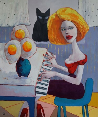 Painting titled "Pianist" by Ta Byrne, Original Artwork, Oil