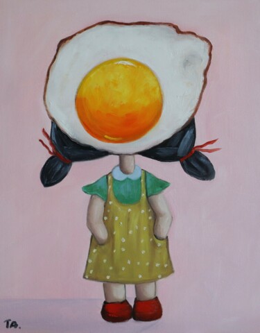 Pittura intitolato "Cute little Egg Girl" da Ta Byrne, Opera d'arte originale, Olio