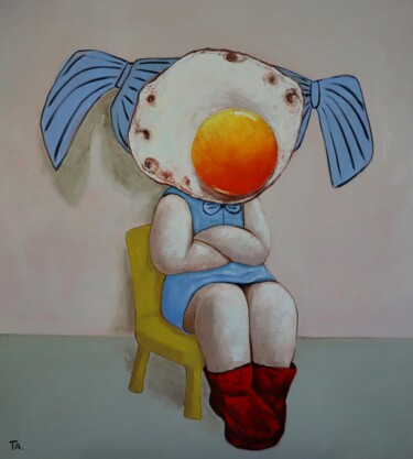 Pittura intitolato "Egg Girl in ponytai…" da Ta Byrne, Opera d'arte originale, Olio