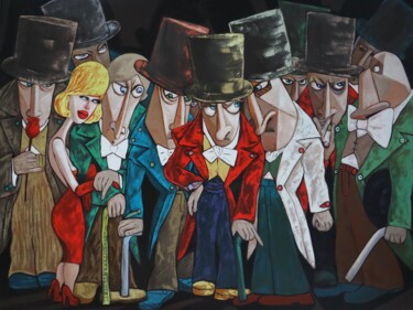 Schilderij getiteld "Ten Angry men" door Ta Byrne, Origineel Kunstwerk, Olie