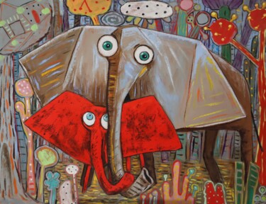 Painting titled "Dumbo and Jumbo" by Ta Byrne, Original Artwork, Oil