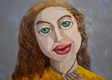 Painting titled "Girl with a Necklace" by Ta Byrne, Original Artwork, Oil