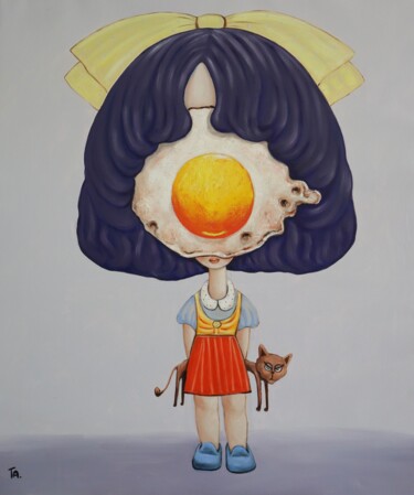 Painting titled "Egg girl with her b…" by Ta Byrne, Original Artwork, Oil