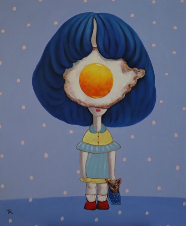 Schilderij getiteld "Egg girl with her c…" door Ta Byrne, Origineel Kunstwerk, Olie