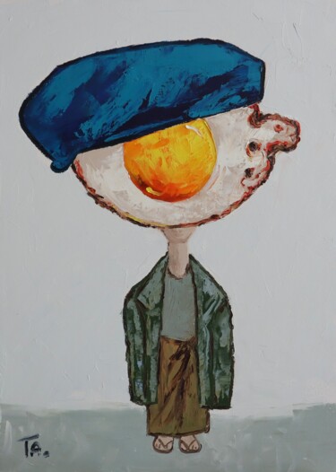 Painting titled "Egg boy in flip flo…" by Ta Byrne, Original Artwork, Oil