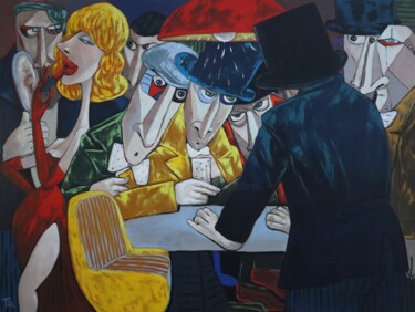 Schilderij getiteld "What's the deal" door Ta Byrne, Origineel Kunstwerk, Olie