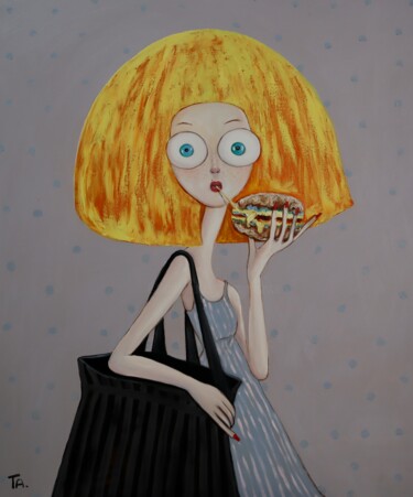 Painting titled "Burger Queen" by Ta Byrne, Original Artwork, Oil