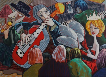 Schilderij getiteld "The double bass pla…" door Ta Byrne, Origineel Kunstwerk, Olie
