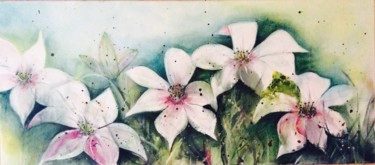 Painting titled "Lilien" by Tabea Schibler (TaBeArt), Original Artwork, Watercolor Mounted on Wood Stretcher frame