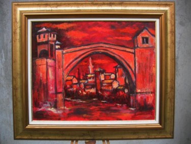 Painting titled "mostar bridge" by Ovidiu Alexandru Tabara, Original Artwork