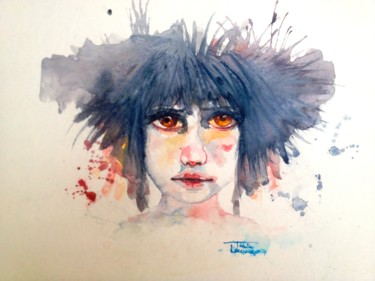 Pintura intitulada "Sad eyes" por Tabia Lourenço, Obras de arte originais, Aquarela
