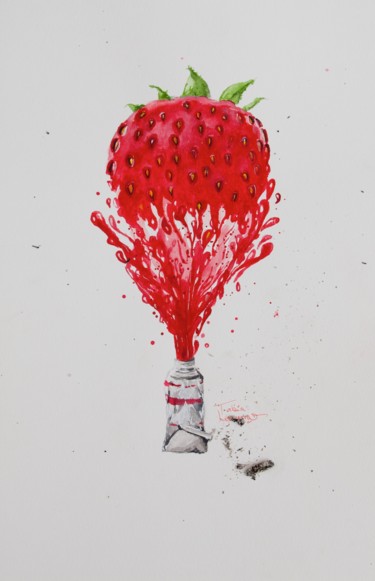 Painting titled "strawberry splash" by Tabia Lourenço, Original Artwork