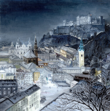 Painting titled "Salzburg in winter" by Tabimory, Original Artwork, Oil