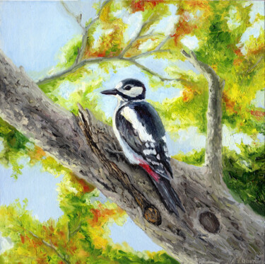 Painting titled "Woodpecker" by Tabimory, Original Artwork, Oil