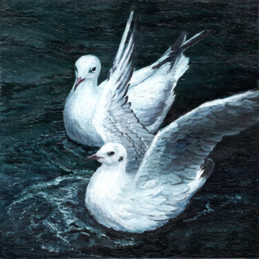 Painting titled "two seagulls on the…" by Tabimory, Original Artwork, Oil