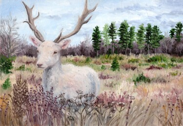 Картина под названием "white stag" - Tabimory, Подлинное произведение искусства, Масло