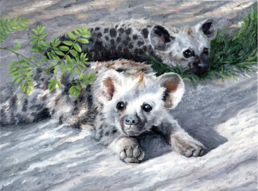 Painting titled "hyenas basking in t…" by Tabimory, Original Artwork, Oil
