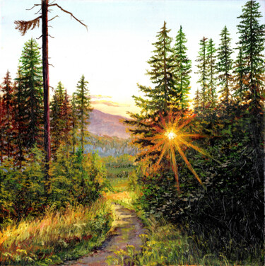 Malerei mit dem Titel "coniferous forest a…" von Tabimory, Original-Kunstwerk, Öl
