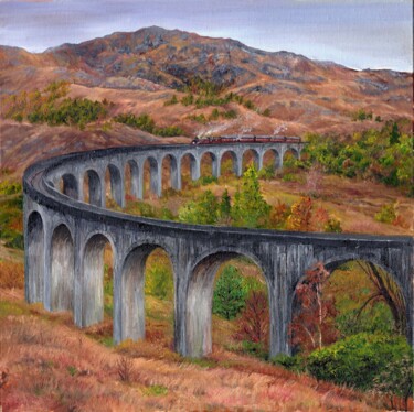 Pintura intitulada "railway in Switzerl…" por Tabimory, Obras de arte originais, Óleo