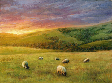 Pintura titulada "sheep early in the…" por Tabimory, Obra de arte original, Oleo