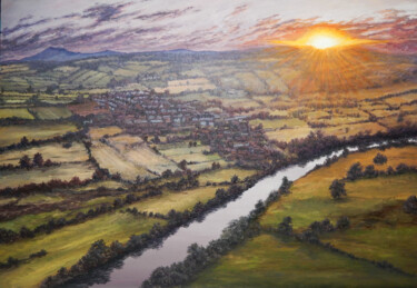 Peinture intitulée "Sunset on river Ede…" par Tabimory, Œuvre d'art originale, Huile