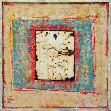 Malerei mit dem Titel "Blue Ferro" von Roland Hoelderle, Original-Kunstwerk, Collagen