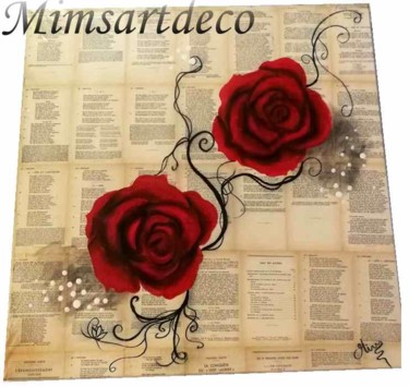 Peinture intitulée "tableau rose rouge…" par Mimsartdeco, Œuvre d'art originale