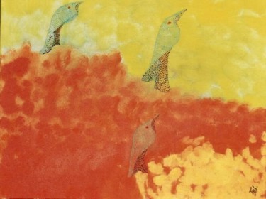 Peinture intitulée "Les oiseaux" par Jacques Teboul, Œuvre d'art originale, Huile