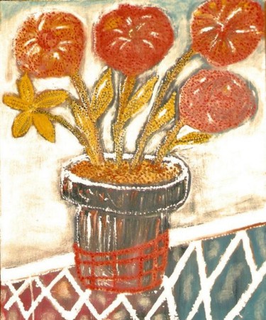 Peinture intitulée "Pot de FLEURS" par Jacques Teboul, Œuvre d'art originale, Huile