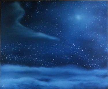 Painting titled "Nuit étoilée" by Emeric Lemoine, Original Artwork, Oil