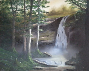 Peinture intitulée "Cascade Romantique" par Emeric Lemoine, Œuvre d'art originale, Huile