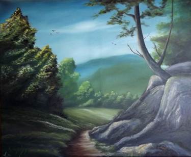 Peinture intitulée "Chemin vers la prai…" par Emeric Lemoine, Œuvre d'art originale, Huile