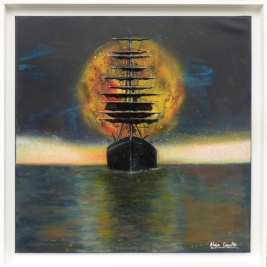 Pittura intitolato "bateau-lune.jpg" da Alain Courte, Opera d'arte originale, Acrilico