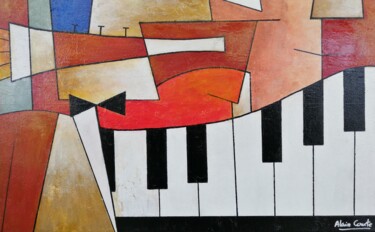 Malerei mit dem Titel "Jazz band" von Alain Courte, Original-Kunstwerk, Acryl Auf Keilrahmen aus Holz montiert