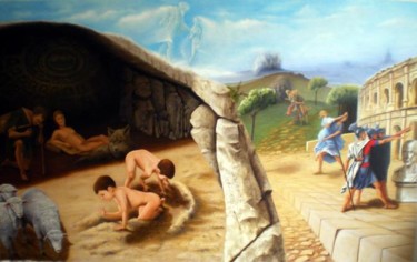 Malerei mit dem Titel "La naissance de Rome" von Valérie Voinchet, Original-Kunstwerk, Acryl