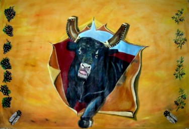 Peinture intitulée "sotie du toro" par Tablogduperrier, Œuvre d'art originale, Huile
