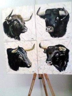 Peinture intitulée "les toros" par Tablogduperrier, Œuvre d'art originale, Huile